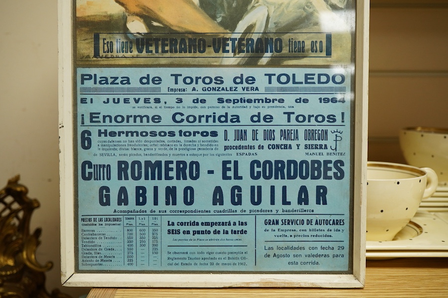 Plaza de Toros de Toledo, bull fighting framed poster, 44cm high